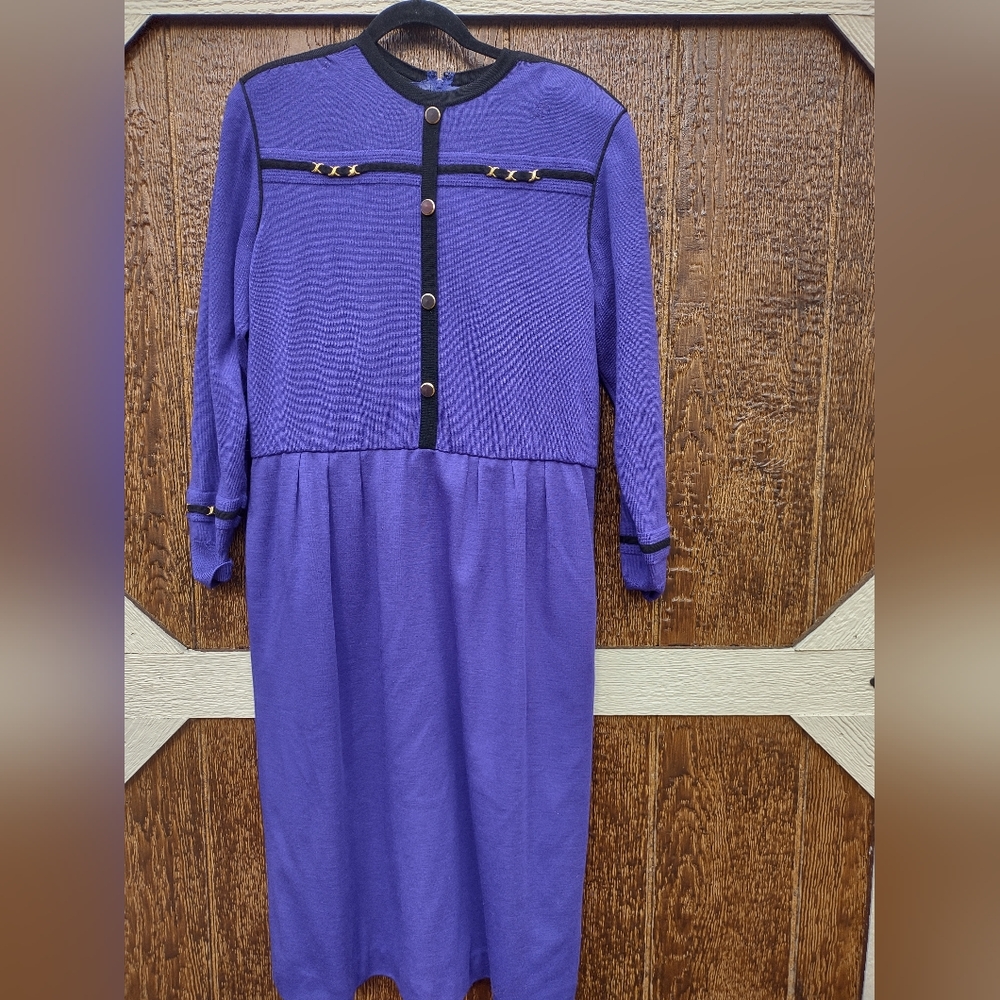 Vintage Talbot's Purple Wool Grandmacore Long Sleeve Dress Size 16